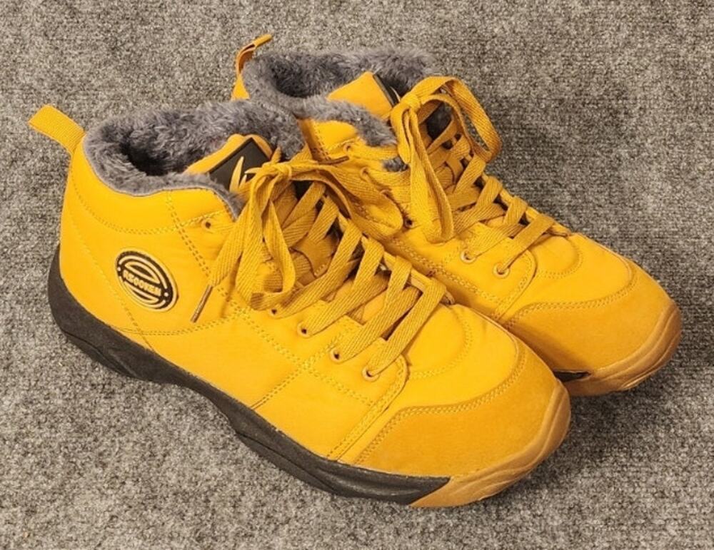 AZOOKEN Mens Size 11 EU 45 Yellow Fur Lined Winter Snow Boots Hiking Outdoor